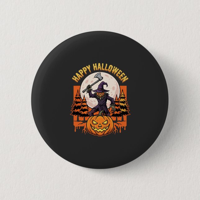 Happy Halloween Scarecrow Jack O Lantern Vector Button (Front)