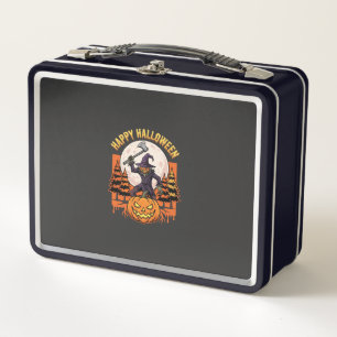 Happy Halloween Scarecrow Jack O Lantern Vector Metal Lunch Box
