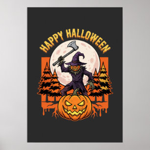 Happy Halloween Scarecrow Jack O Lantern Vector Poster