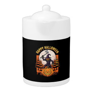 Happy Halloween Scarecrow Jack O Lantern Vector Teapot