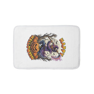 Happy Halloween Scarecrow Reaper Flaming Scythe Fu Bath Mat
