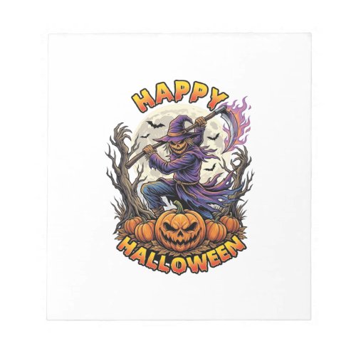 Happy Halloween Scarecrow Reaper Flaming Scythe Fu Notepad