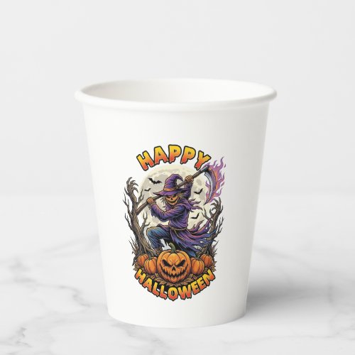 Happy Halloween Scarecrow Reaper Flaming Scythe Fu Paper Cups