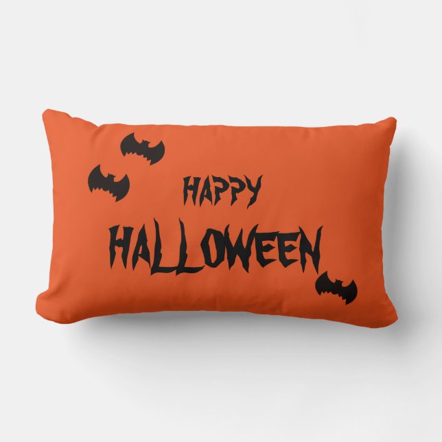 Happy Halloween Scary Bat Orange Throw Lumbar Pillow (Front)