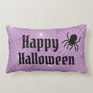 Happy Halloween Scary Black Spider | Purple Lumbar Pillow