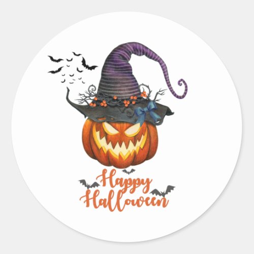 Happy Halloween Scary Carved Pumpkin Classic Round Sticker