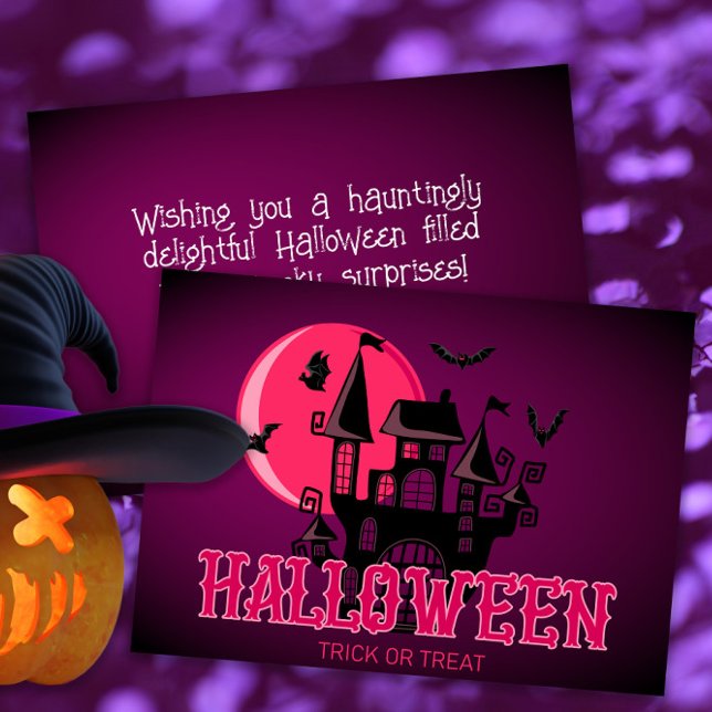 Happy Halloween Scary Castle Bats and Moon Card (Creator Uploaded)