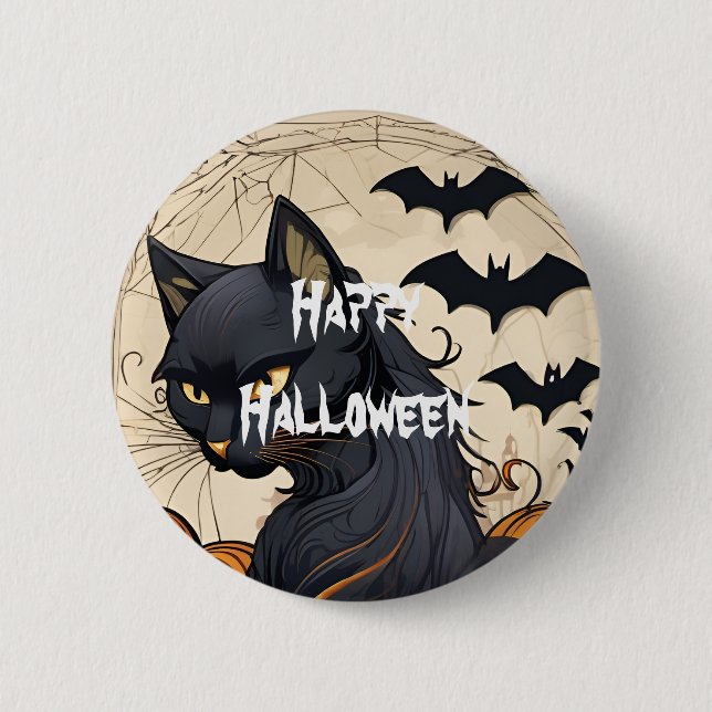 Happy Halloween Scary Cat Button (Front)
