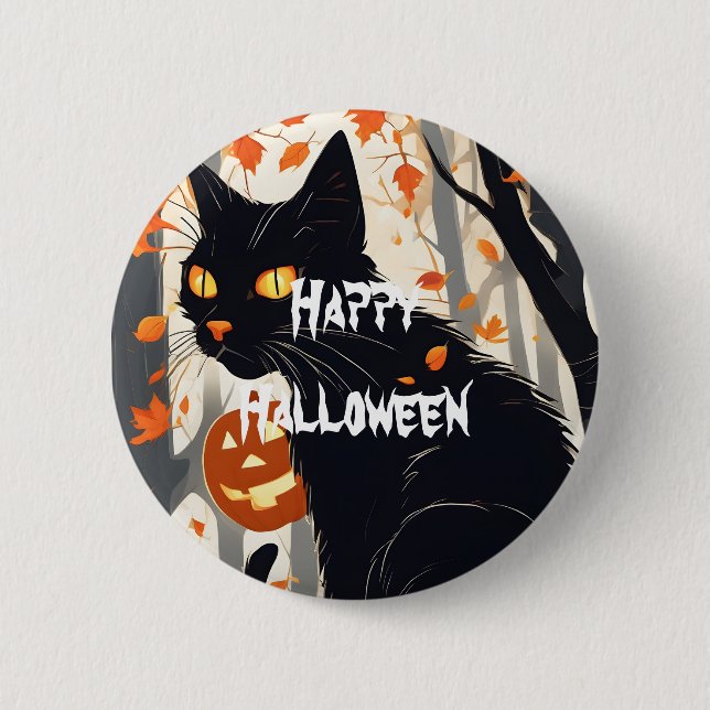 Happy Halloween Scary Cat Button (Front)