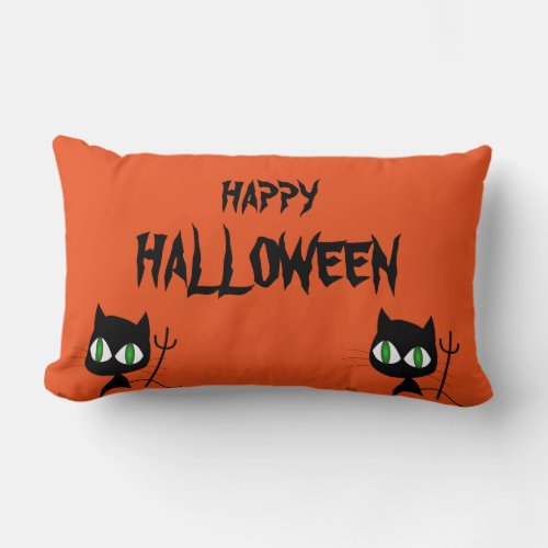 Happy Halloween Scary Cat Orange Throw Lumbar Pillow