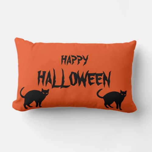 Happy Halloween Scary Cat Orange Throw Lumbar Pillow