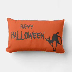 Happy Halloween Scary Cat Orange Throw Lumbar Pillow