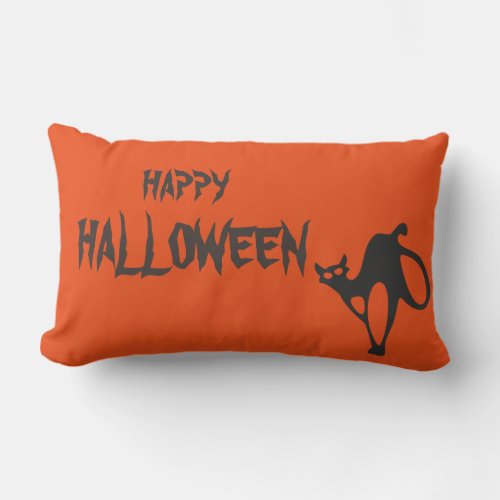 Happy Halloween Scary Cat Orange Throw Lumbar Pillow