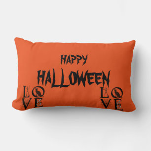 Happy Halloween Scary Cat Skull Orange Throw Lumbar Pillow