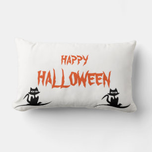 Happy Halloween Scary Cat white Throw Lumbar Pillow
