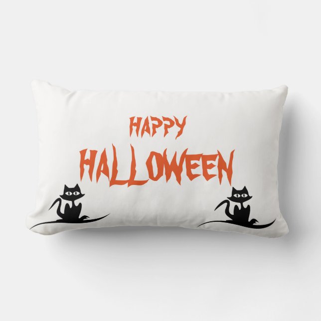 Happy Halloween Scary Cat white Throw Lumbar Pillow (Front)