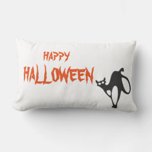 Happy Halloween Scary Cat white Throw Lumbar Pillow