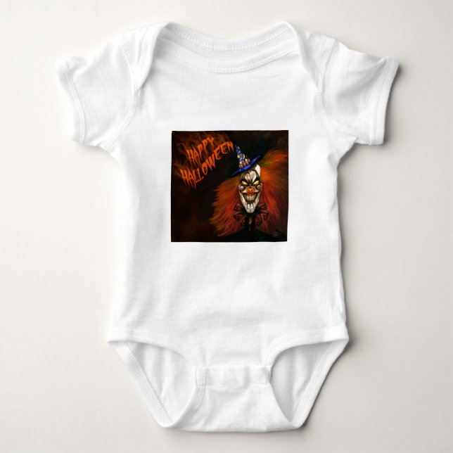 Happy Halloween Scary Clown Baby Bodysuit (Front)