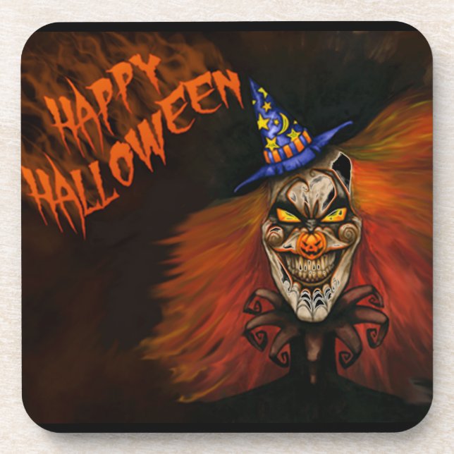 Happy Halloween Scary Clown Coaster (Front)