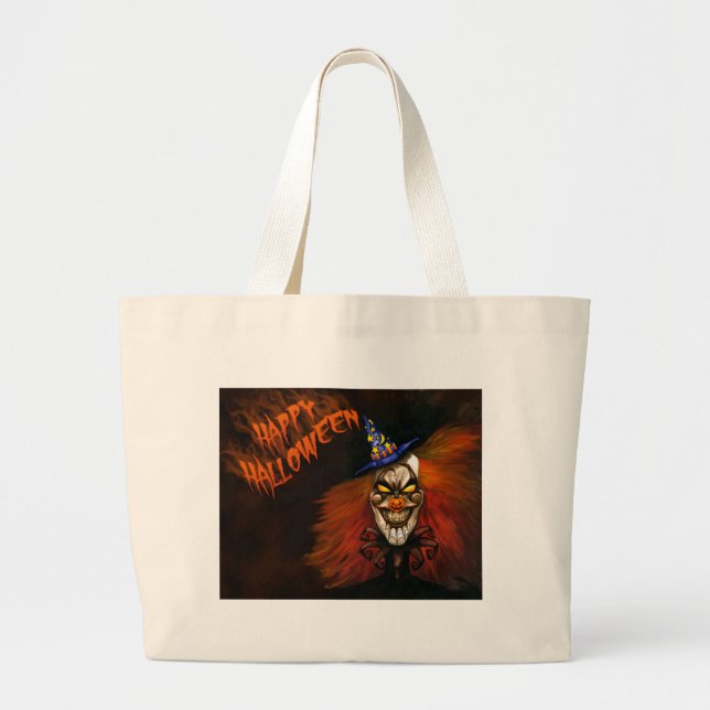 Happy Halloween Scary Clown Large Tote Bag (Front)