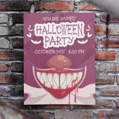Happy Halloween   Scary Clown Party Invitation