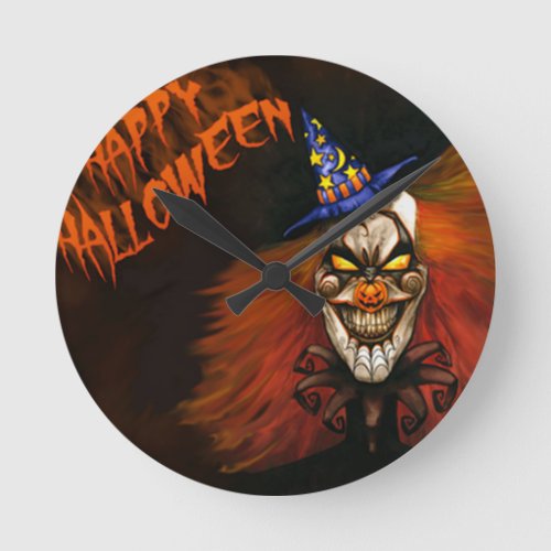 Happy Halloween Scary Clown Round Clock