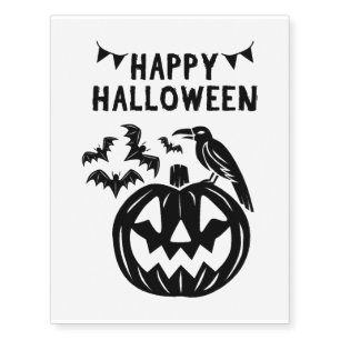 Happy Halloween - Scary Creepy Pumpkin & Bats Temporary Tattoos