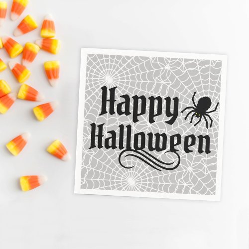 Happy Halloween Scary Gray Black Spider Napkins