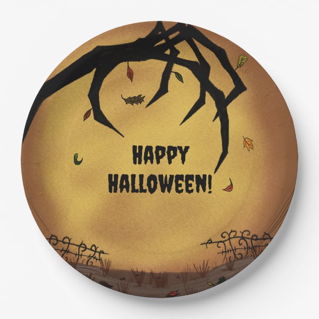 Happy Halloween Scary Hand Paper Plates (Front)