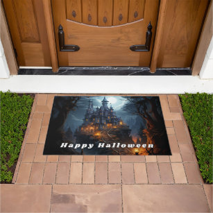 Happy Halloween Scary Haunted Castle Doormat