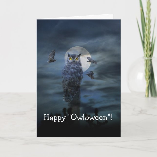 Happy Halloween Scary Owl Card (Front)