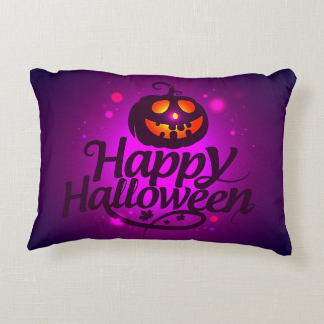 Happy Halloween Scary Pumpkin Accent Pillow (Back)