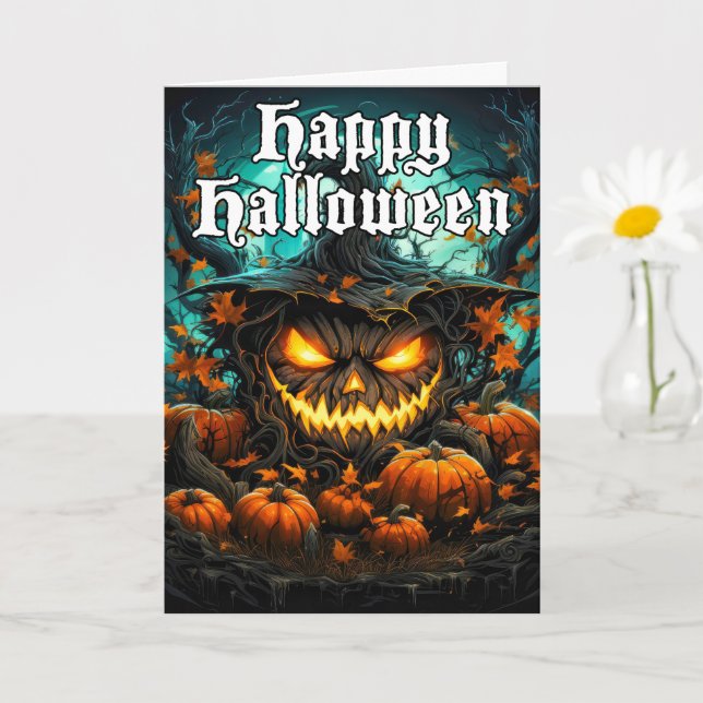 Happy Halloween Scary Pumpkin Art Card (Small Plant)
