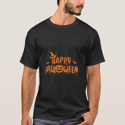 Happy Halloween Scary Pumpkin Face Witch Hat  T_Shirt