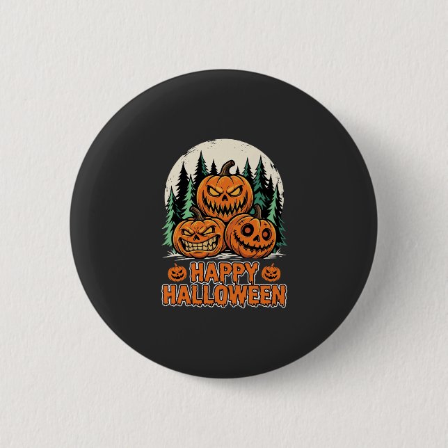Happy Halloween Scary Pumpkin Forest Vector Button (Front)