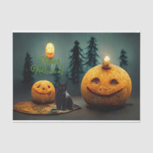 Happy Halloween Scary Pumpkins and Black Cat Tissue Paper