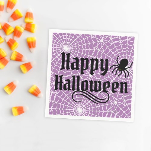 Happy Halloween Scary Purple Black Spider Napkins