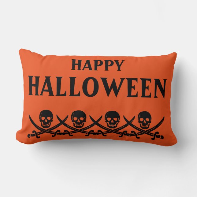 Happy Halloween Scary Skull Orange Throw Lumbar Pillow (Front)