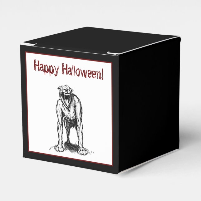Happy Halloween Scary Spooky Demon Hell Dog Favor Boxes (Front Side)