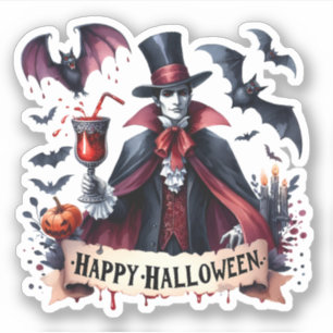 Happy Halloween - Scary Vampire and Bats Sticker