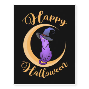 Happy Halloween, Scary Witch Cat Trick or Treat Temporary Tattoos