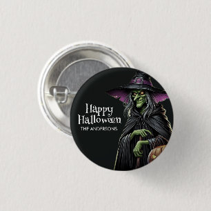 Happy Halloween Scary Witch Custom  Button