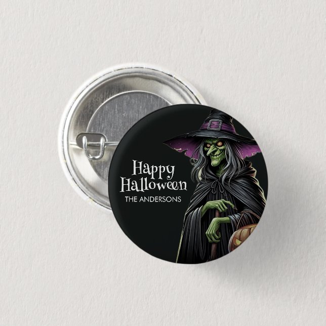 Happy Halloween Scary Witch Custom  Button (Front & Back)