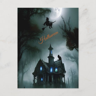Happy Halloween Scary Witch Haunted House Postcard