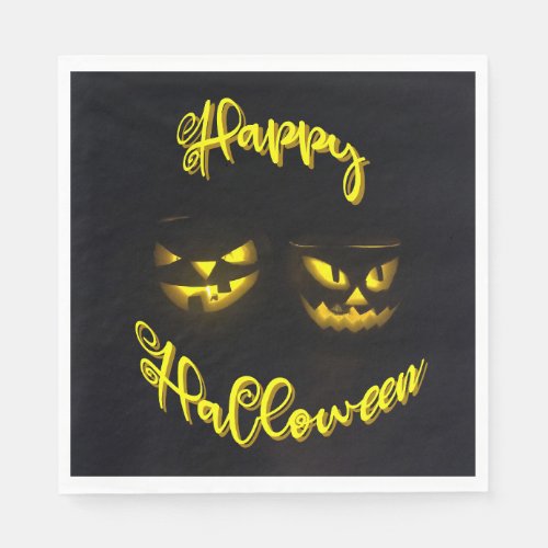 Happy Halloween Scary yellow glow pumpkin face Napkins