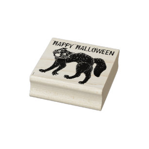 Happy Halloween screaming black cat Rubber Stamp