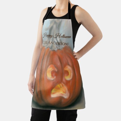 Happy Halloween Screaming Jack O Lantern Pumpkin Apron