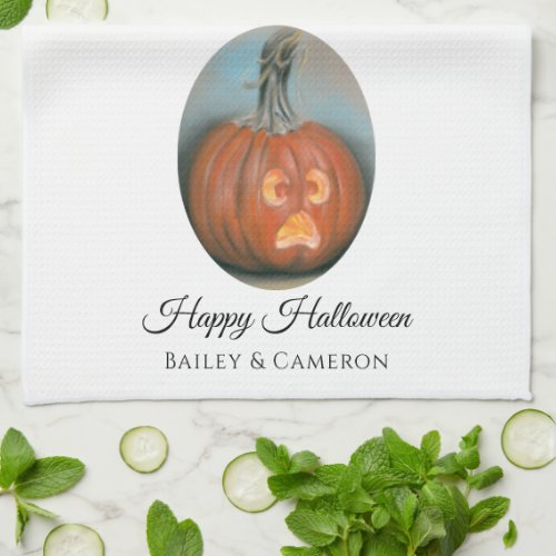 Happy Halloween Screaming Jack O Lantern Pumpkin Kitchen Towel