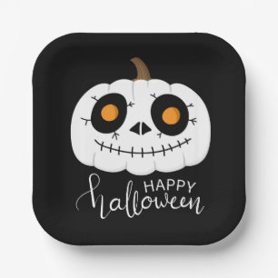 Happy Halloween Script Cute Pumpkin Paper Plates