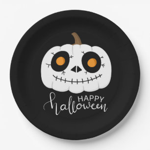 Happy Halloween Script Cute Pumpkin Paper Plates